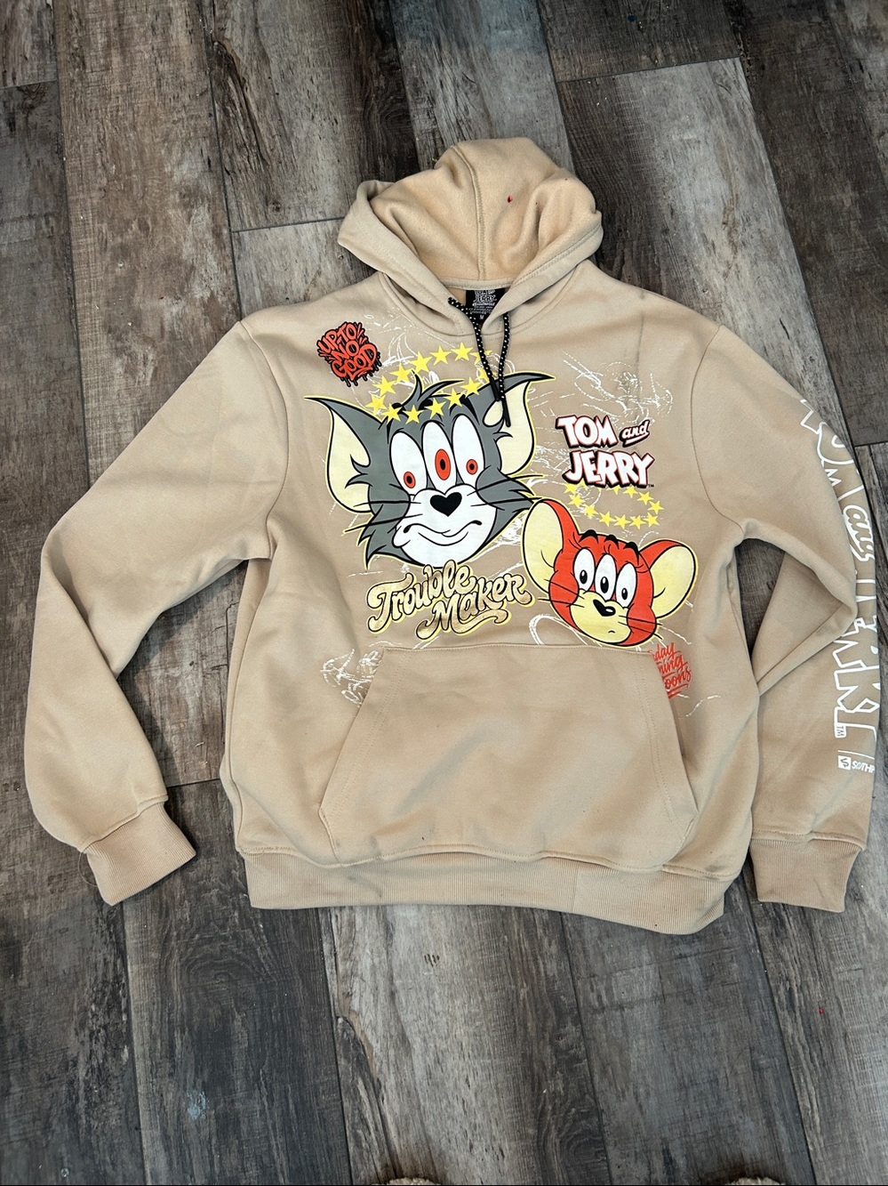 Beige Tom & Jerry Graphic Hoodie Sweatshirt